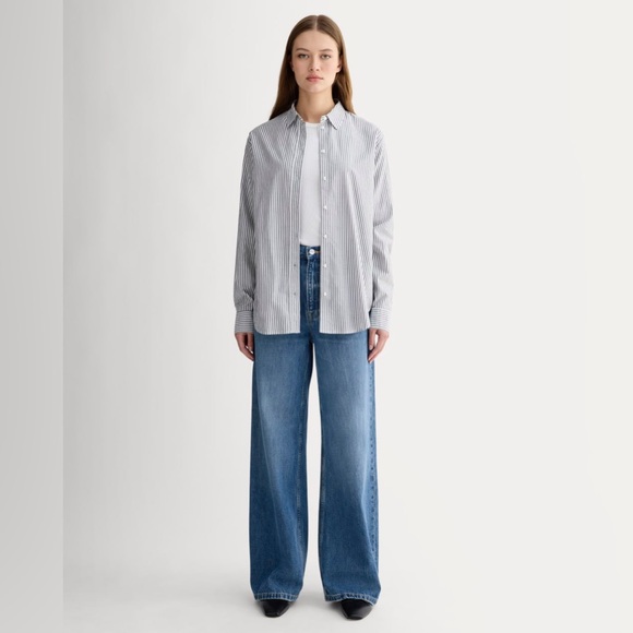Everlane Tops - 🕜 Everlane | The Must-Have Shirt In Silky Cotton | White/Gray Striped | 14